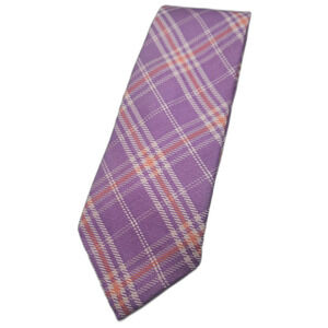 Brooks Brothers Purple Orange Tartan Plaid Woven Silk Tie Made in USA 60"L x 3.5